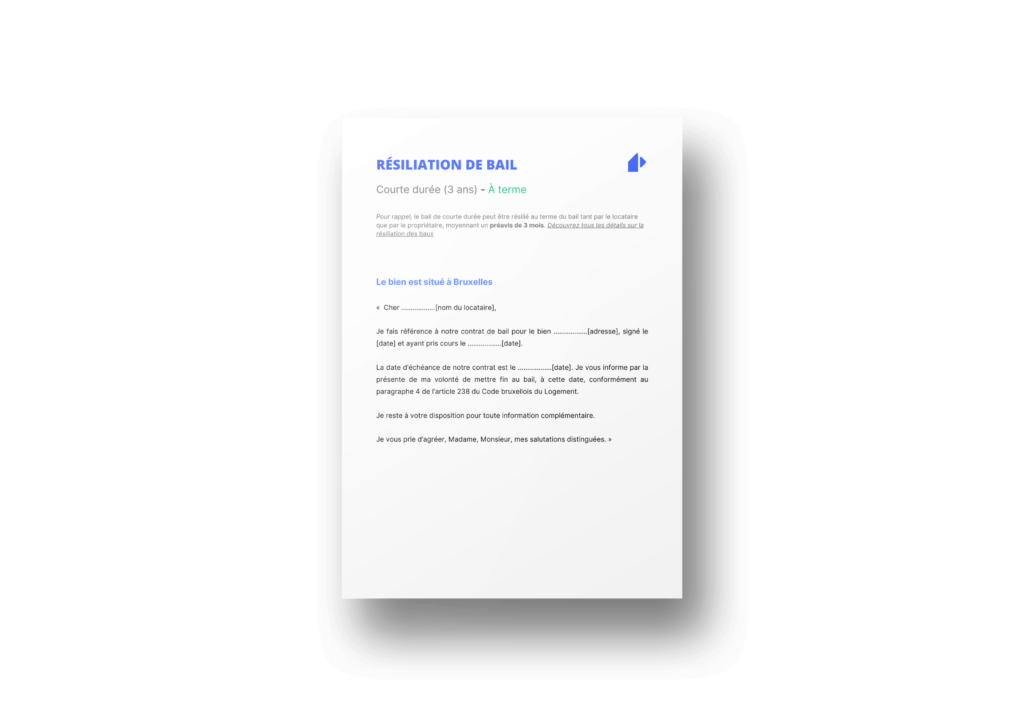 Modèle de résiliation d'un bail de courte durée à terme Bruxelles
