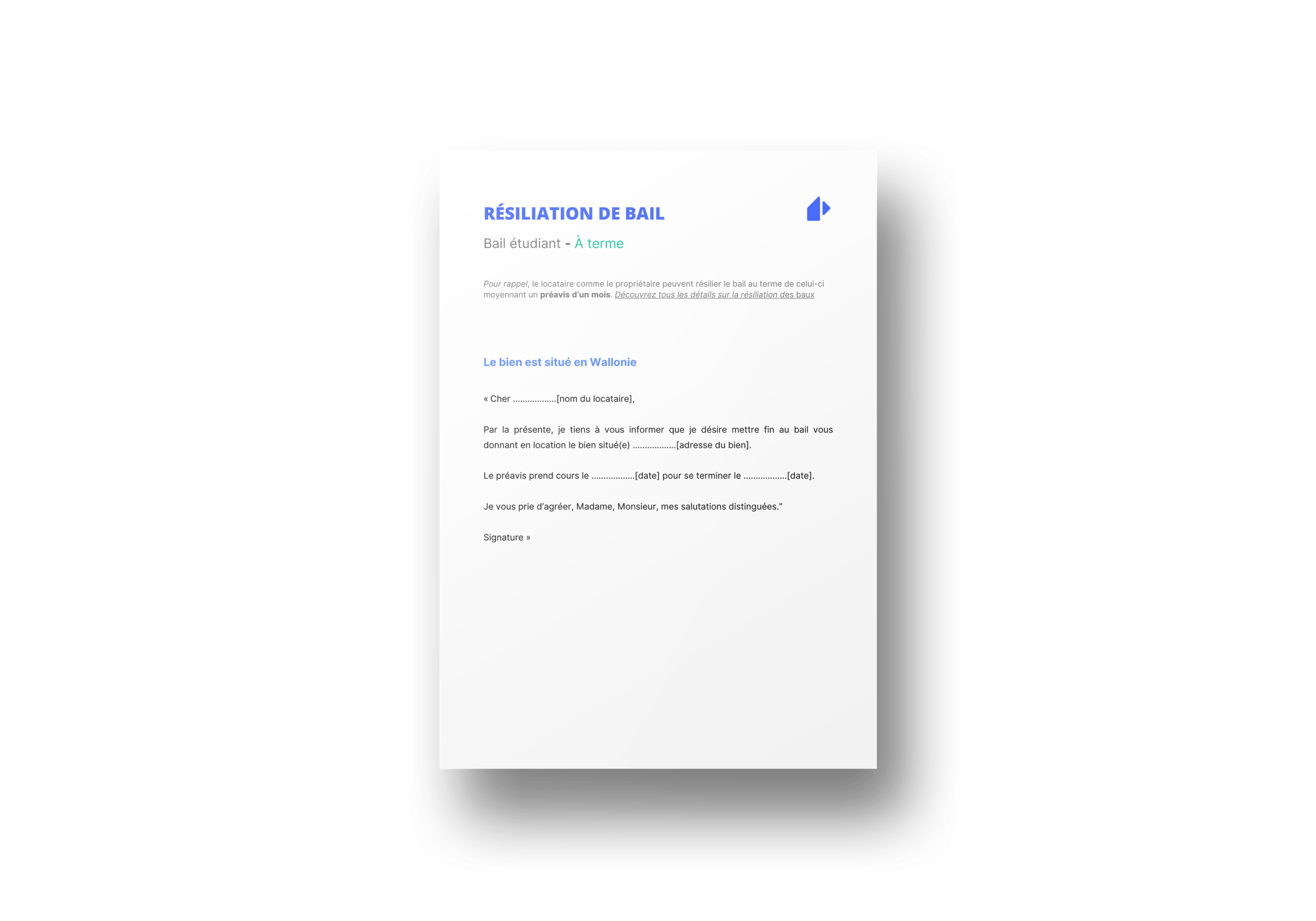 Résiliation bail étudiant Wallonie