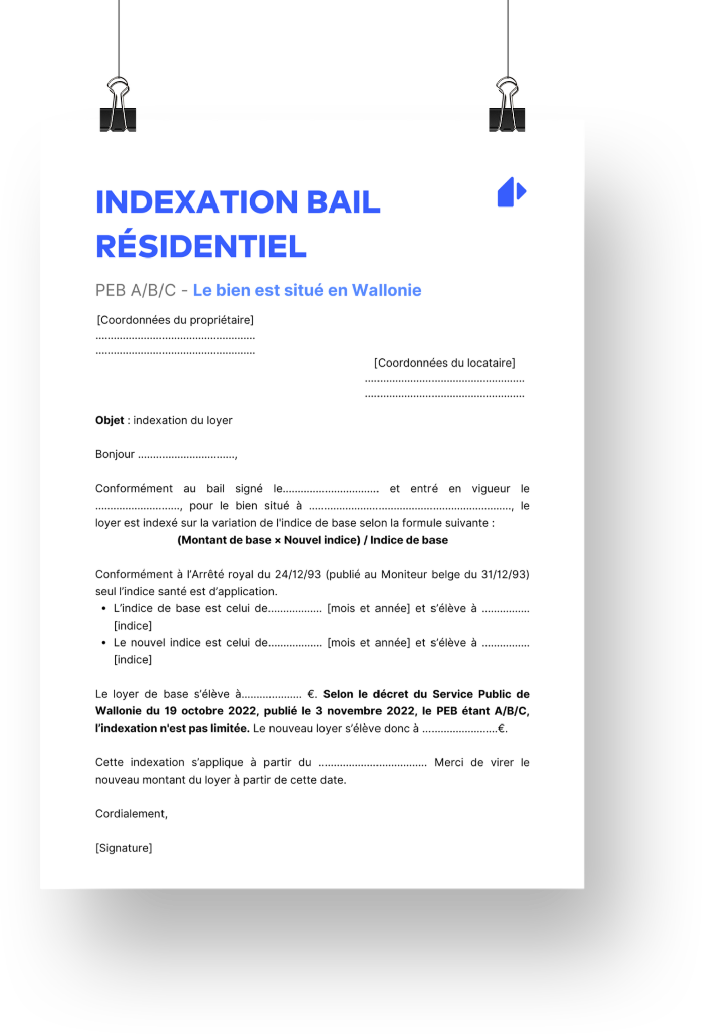 Lettre indexation du loyer