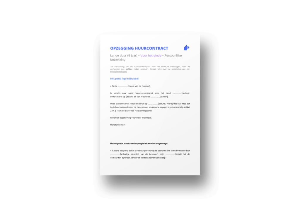 Opzegging huurovereenkomst van lange duur persoonlijke betrekking Brussel