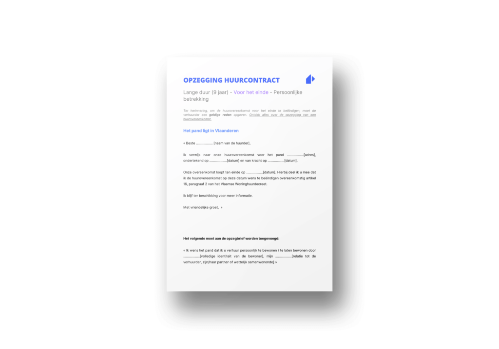 Opzegging huurovereenkomst van lange duur persoonlijke betrekking Vlaanderen