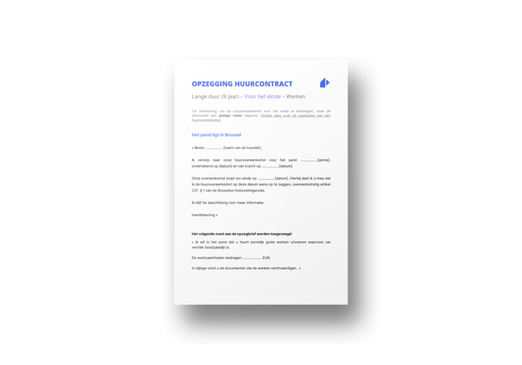 Opzegging huurovereenkomst van lange duur werken Brussel